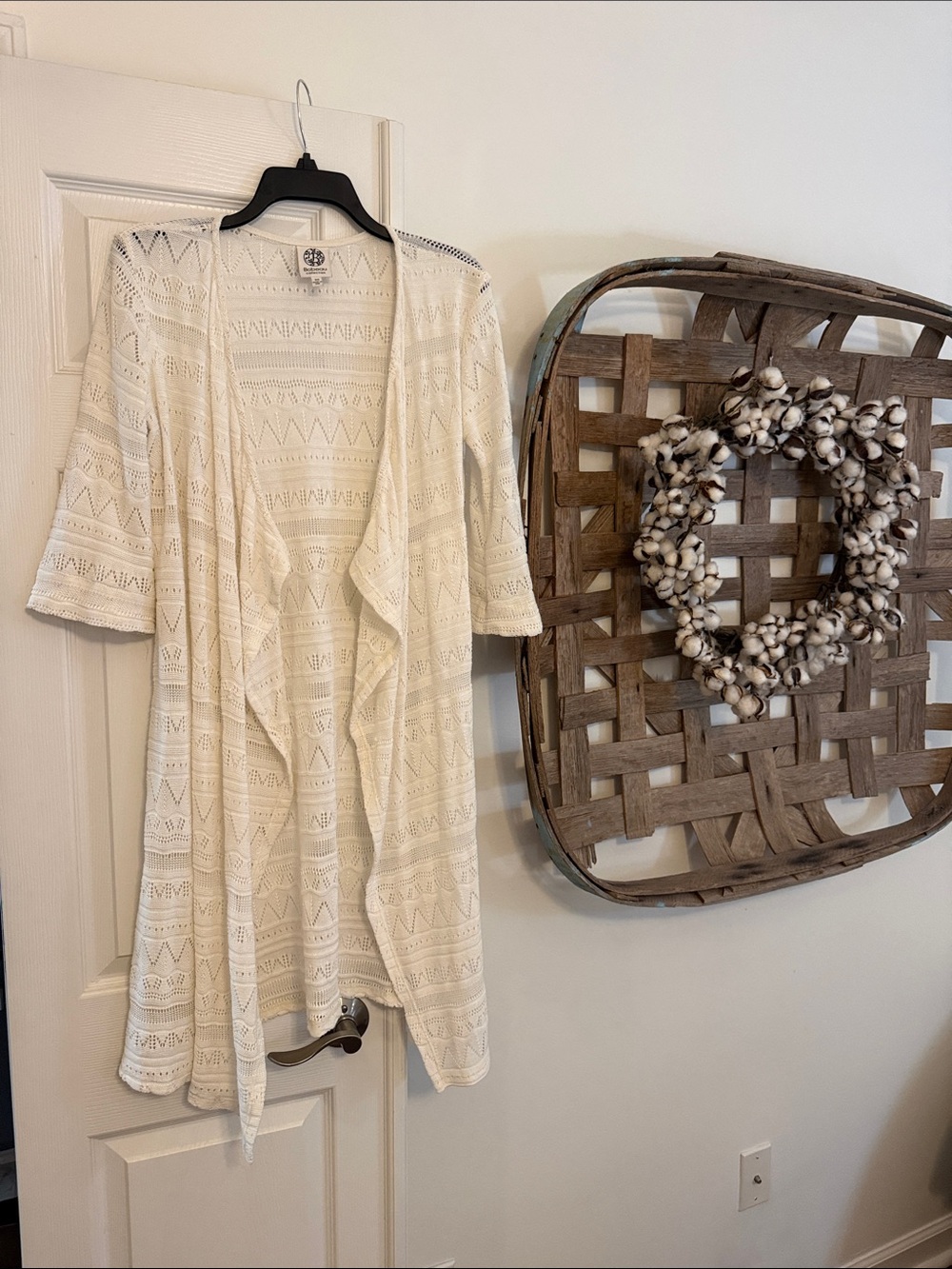 bobeau Cream Open-Weave Crochet Cardigan